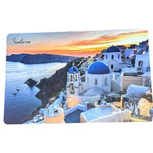 Santorini Sunset Greece Island Placemat Durable Washable Plastic Travel Souvenir